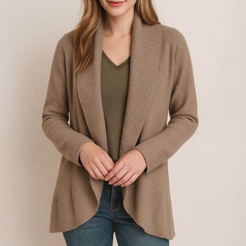 Barefoot Dreams CozyChic Lite‎ Cardigan Shawl Collar Duster Taupe XS Style 423